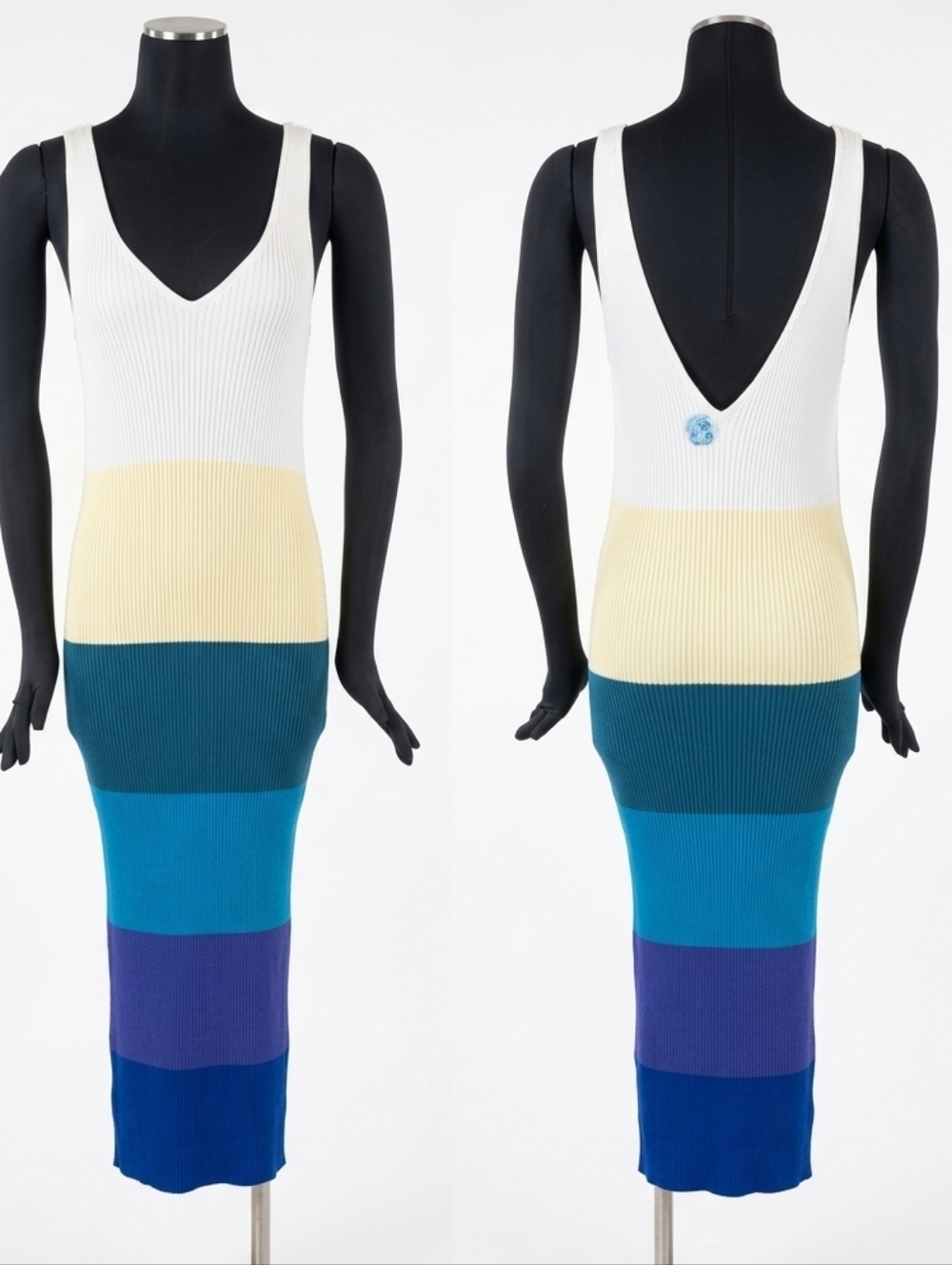 STAUD Dana Color-Block Ribbed-Knit Midi Dress